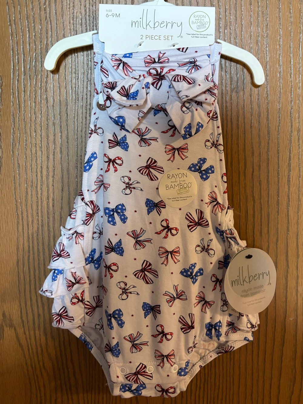 Patriotic Bow Print Onesie Romper - baby girls milkberry 6-9 months